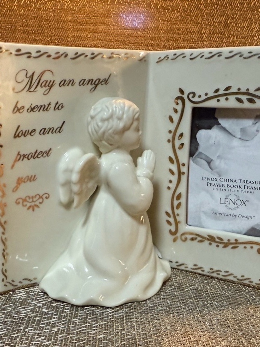 Lenox White and Gold Ceramic Angel Picture Frame